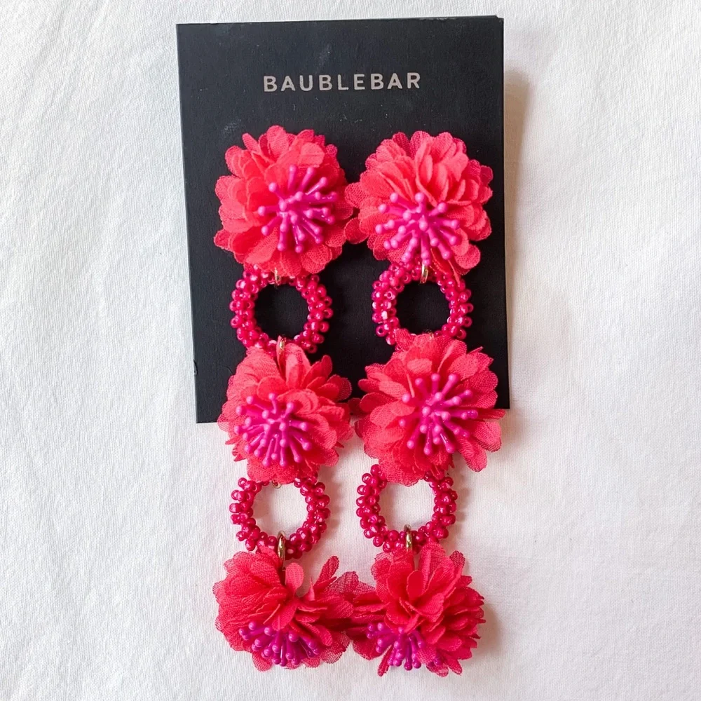 BaubleBar Pink Beaded Floral Earrings